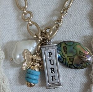 CHICO'S Turquoise & Gold Layered Pendant Charm Necklace NWOT